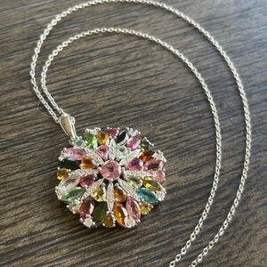Multi-Tourmaline Rhodium Over Sterling Silver Pendant 6.88ctw